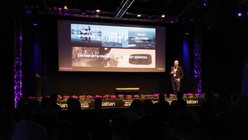 Pasi Leipälä on stage at Thingsee IoT Summit 2019