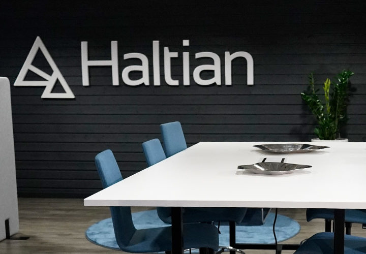 Haltian main lobby with Haltian logo