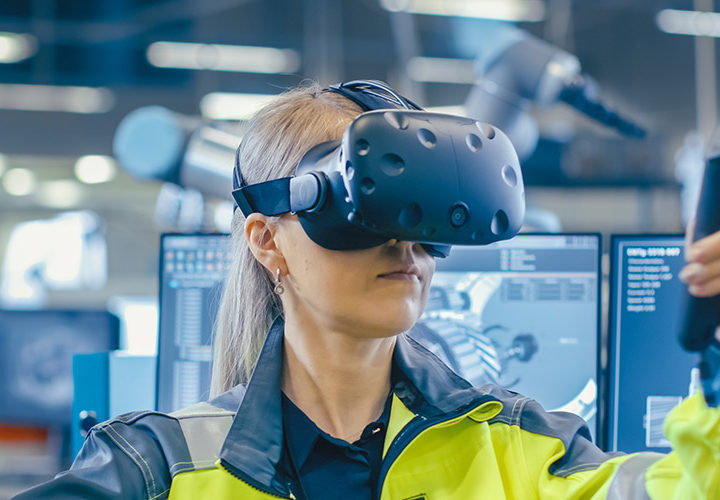 woman using VR technology in job training