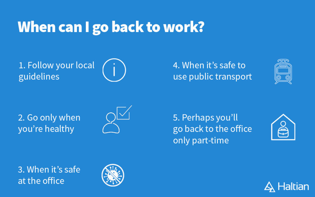 When to go back to work at the office, list of guidelines