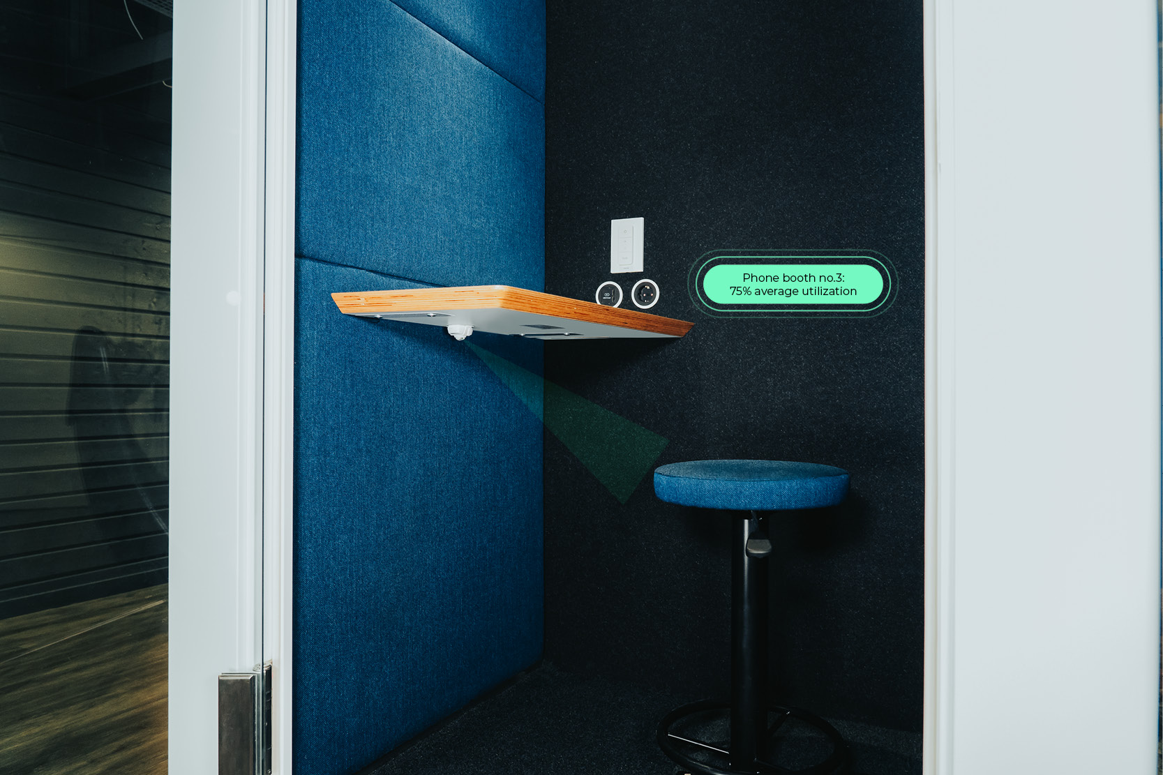 Occupancy sensors in the office phone booth.