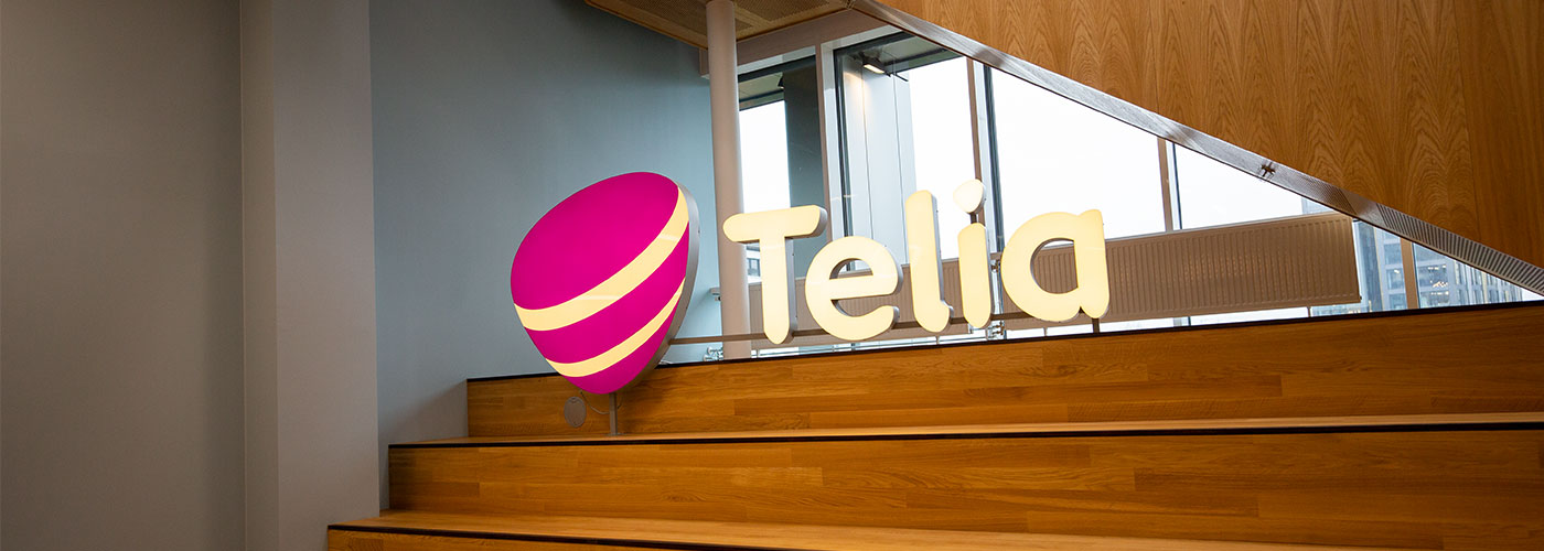 Telia logo at their office