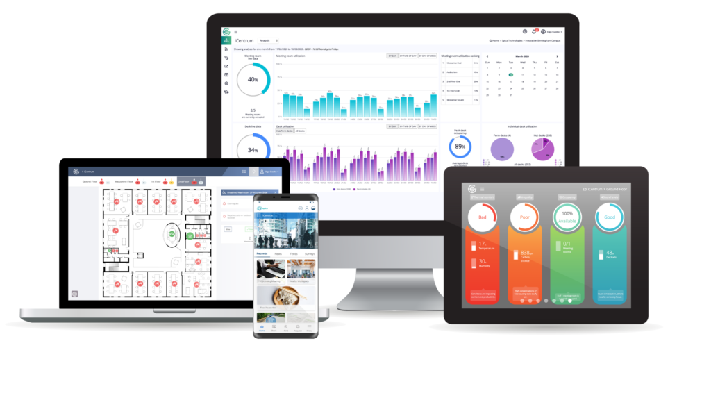 Spica smart office application on different screens