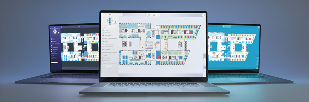 Empathic Building for Offices digital twin solution on laptop screens