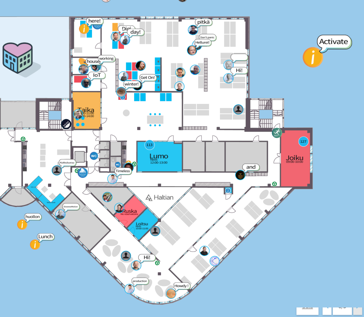 Haltian Empathic building, a desk sharing office solution, visualized