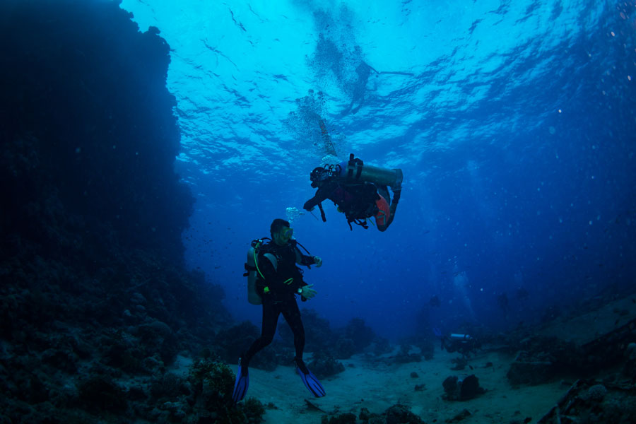 Two divers underwater