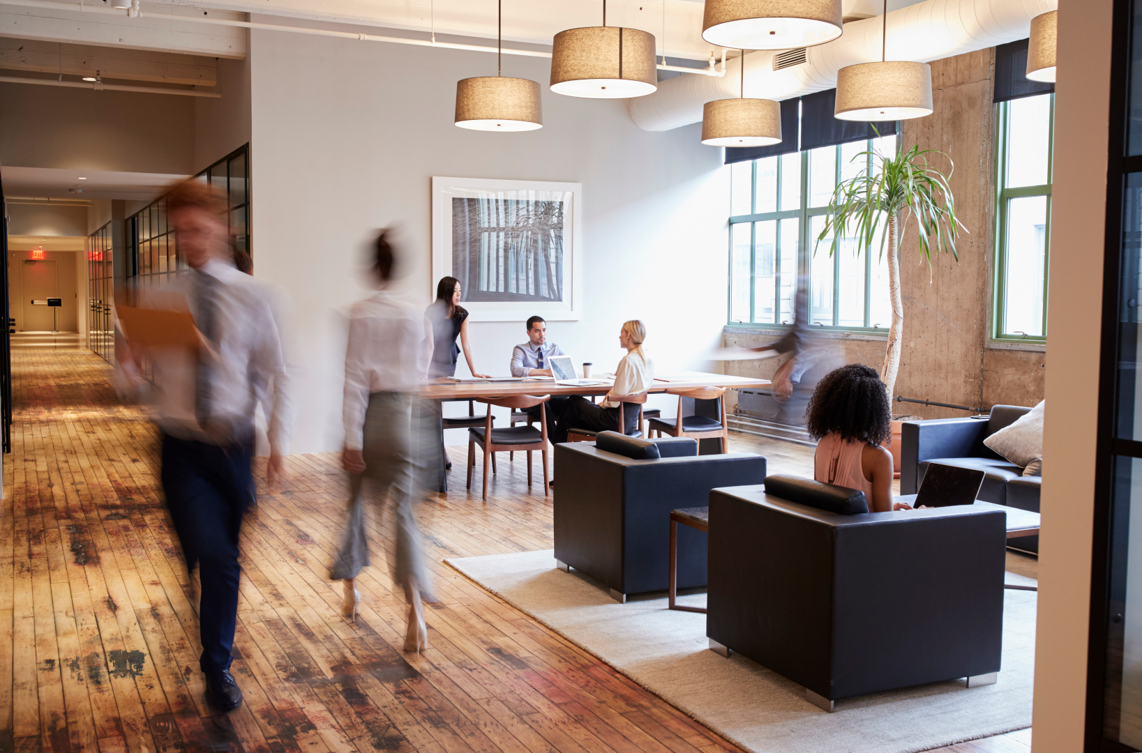 People moving in new collaborative office space. 