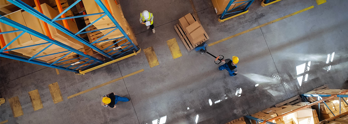 Large, busy warehouse from above