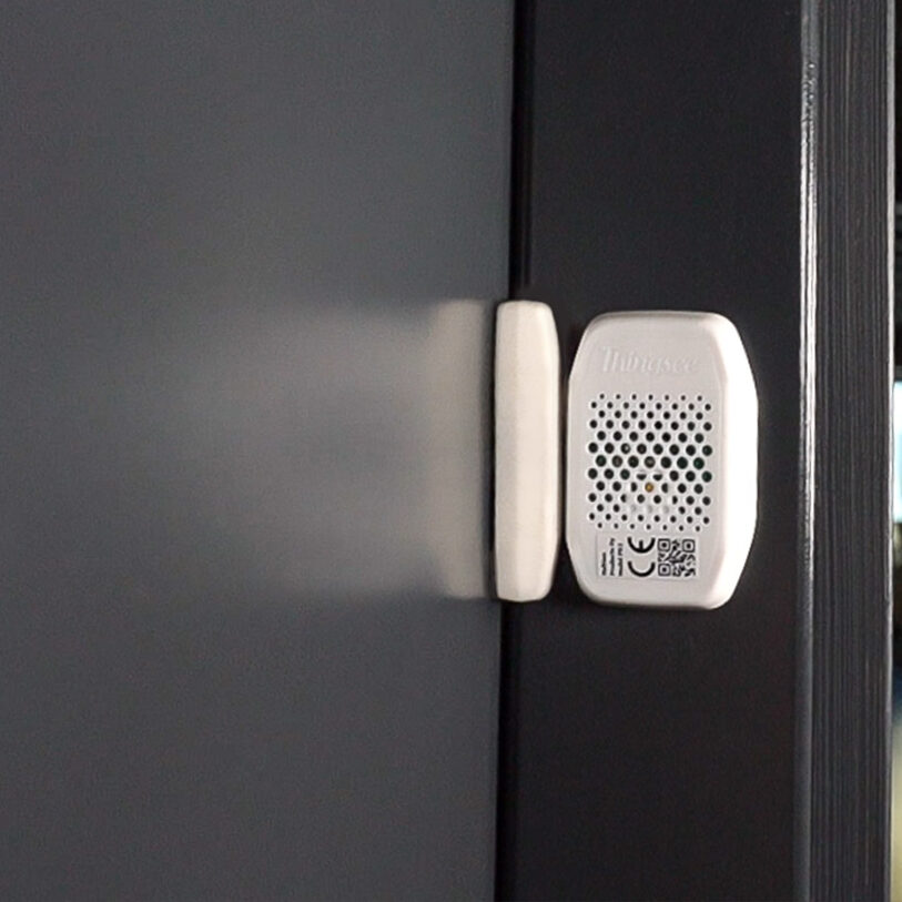 Thingsee ENVIRONMENT IoT device installed on a door frame