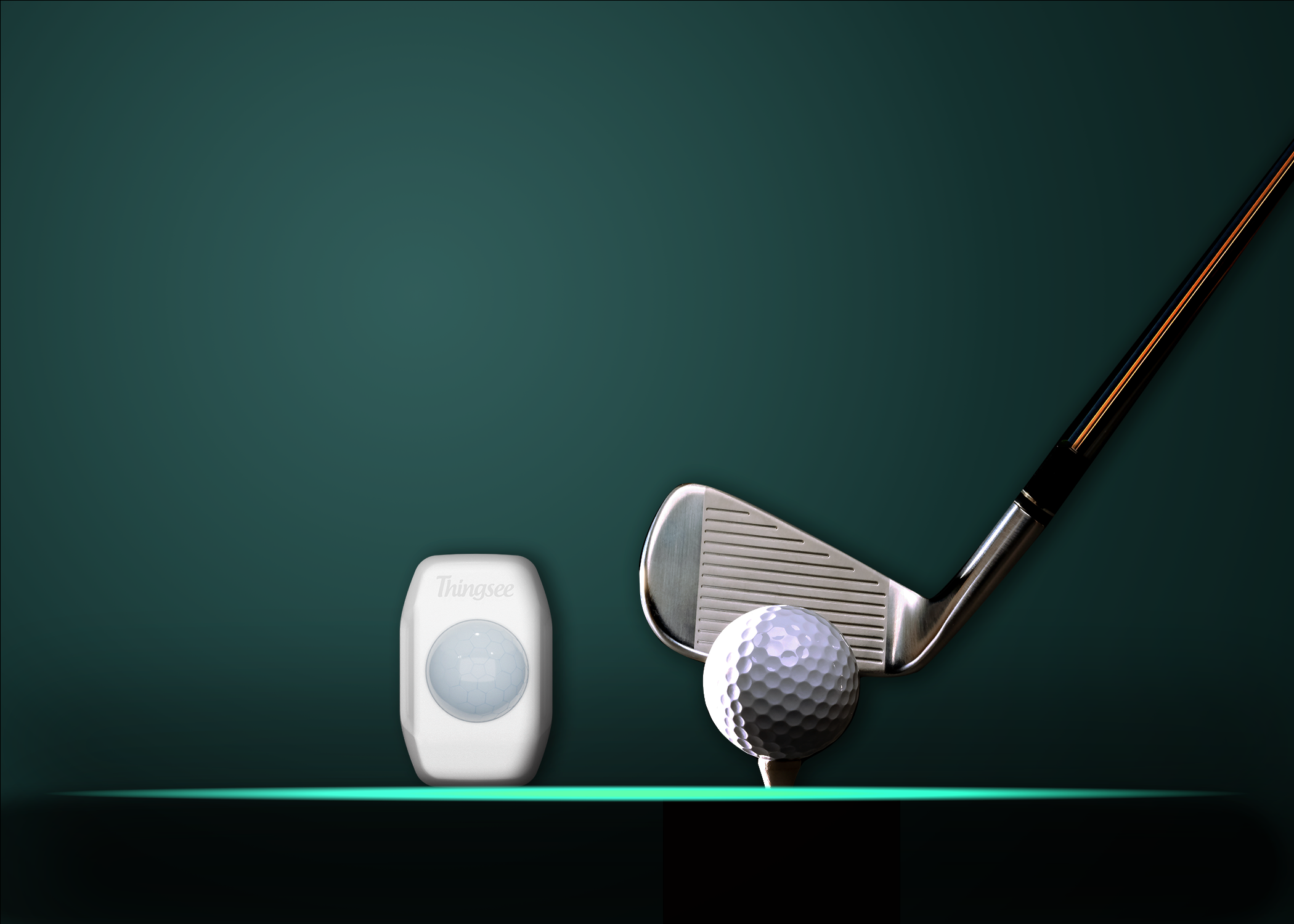 Thingsee Presence for occupancy analytics, next to a golf ball