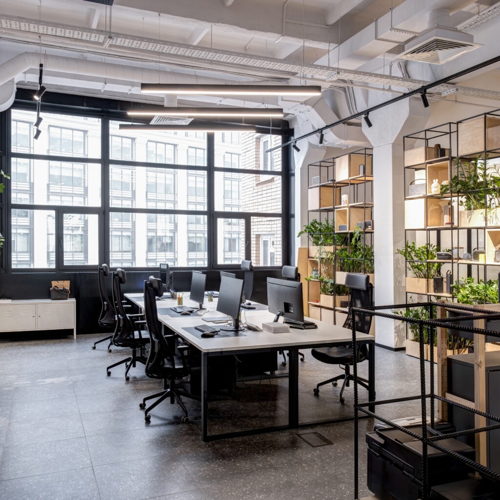 Interior of modern loft office with panoramic windows